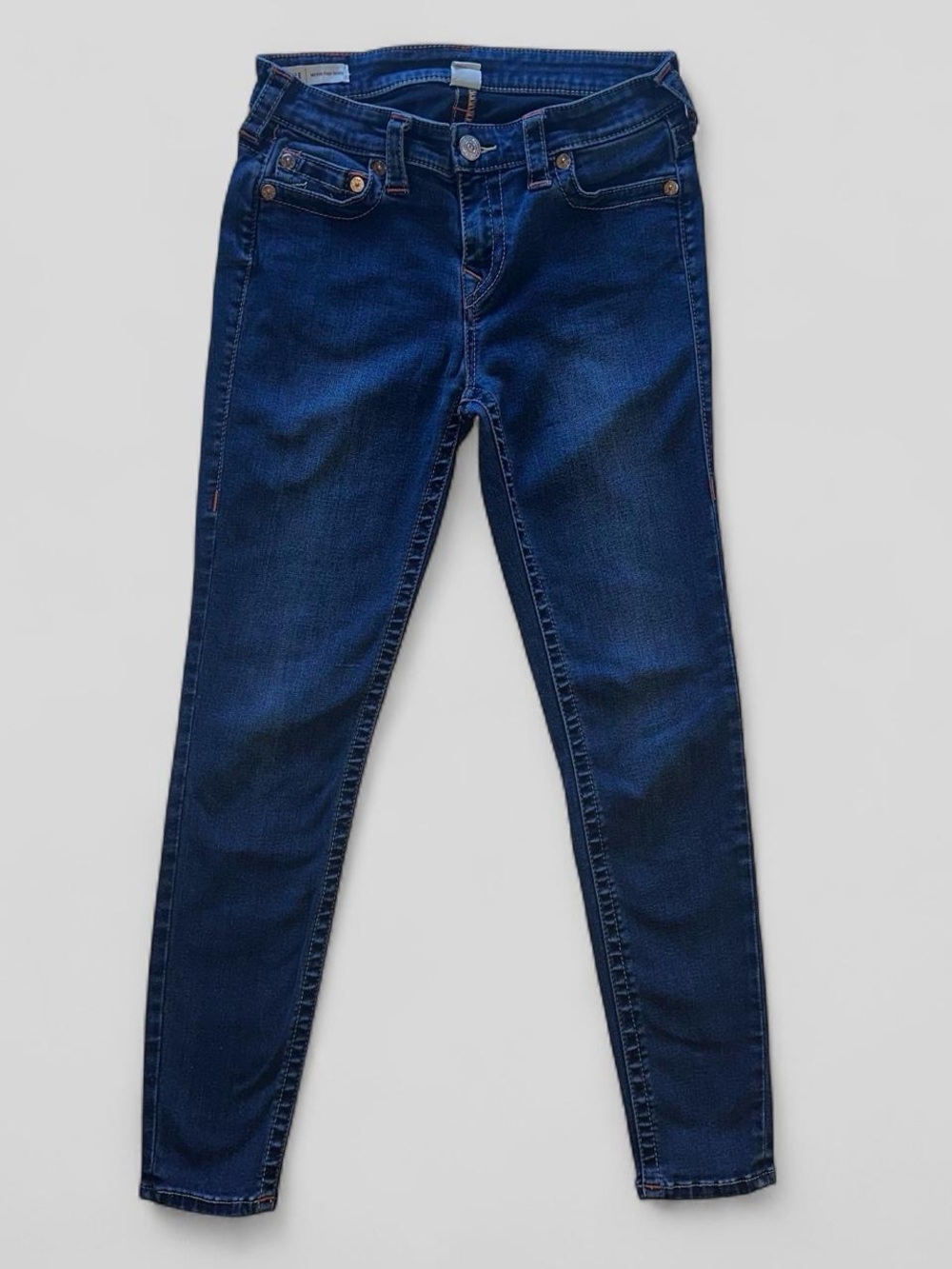 True Religion Halle Mid Rise Super Skinny Jeans Dark Blue